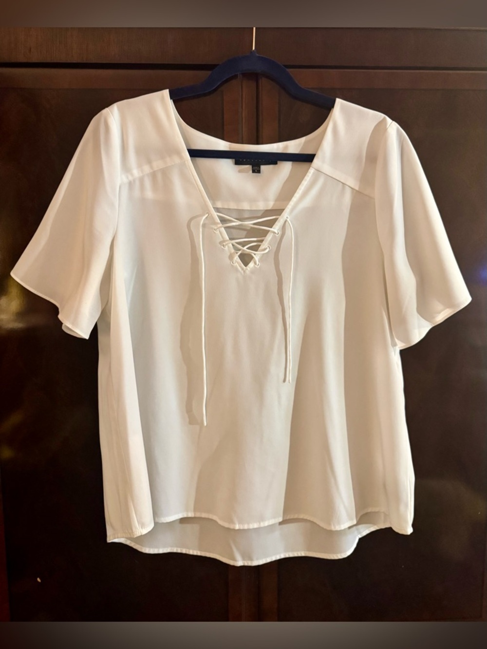 Sanctuary White Lace-Up V-Neck Blouse - Large